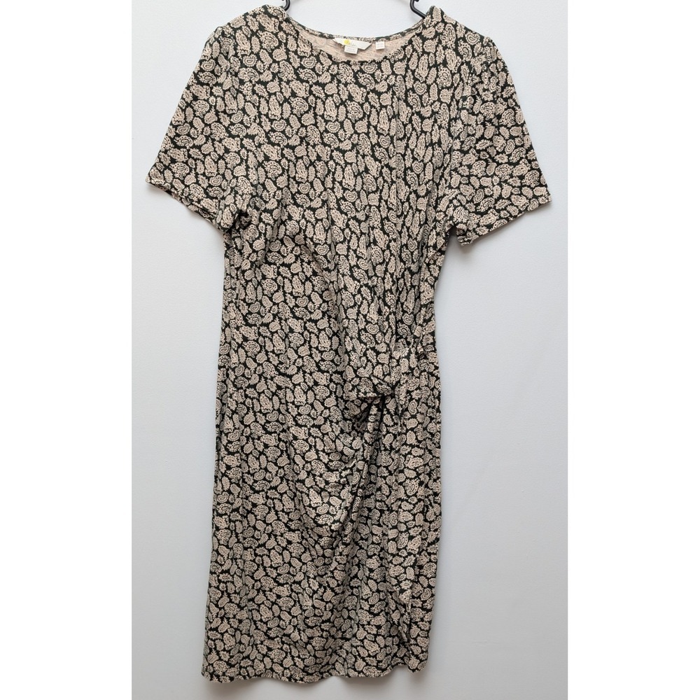 DR1 Boden Black‎ White Paisley Cotton Knot Front Jersey Dress Sz 14